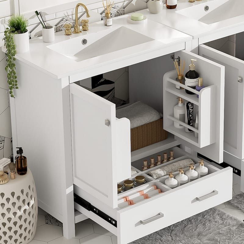 60" White Modern Bathroom Vanity Set, Double Sink Separate Vanities