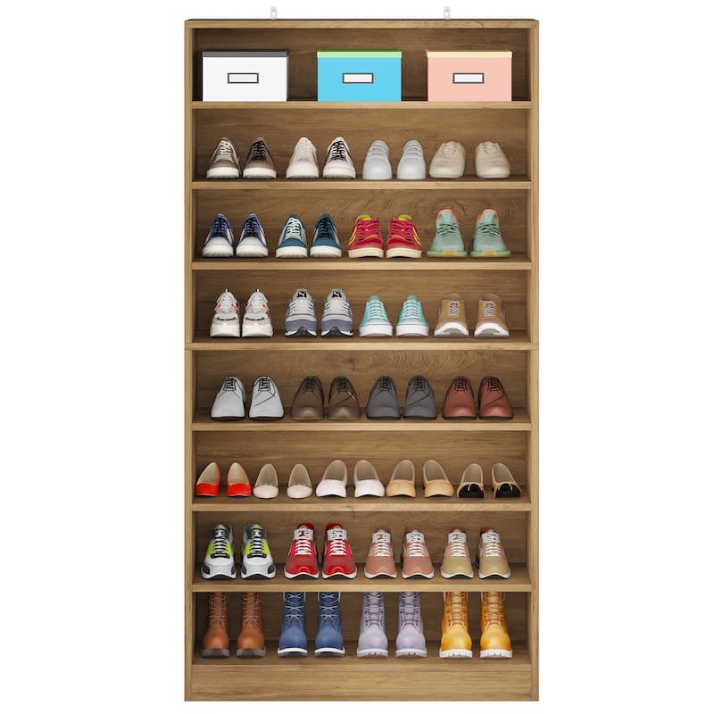 9 Tiers Shoe Cabinet 40-45 Pairs Heavy Duty Wood Freestanding Shoe Storage Cabinet with Open Storage for Entryway