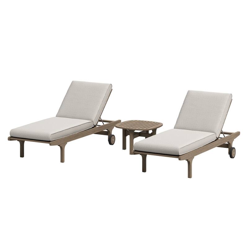 Saratoga Outdoor Patio Teak Wood 3-Piece Chaise Lounge Furniture Set