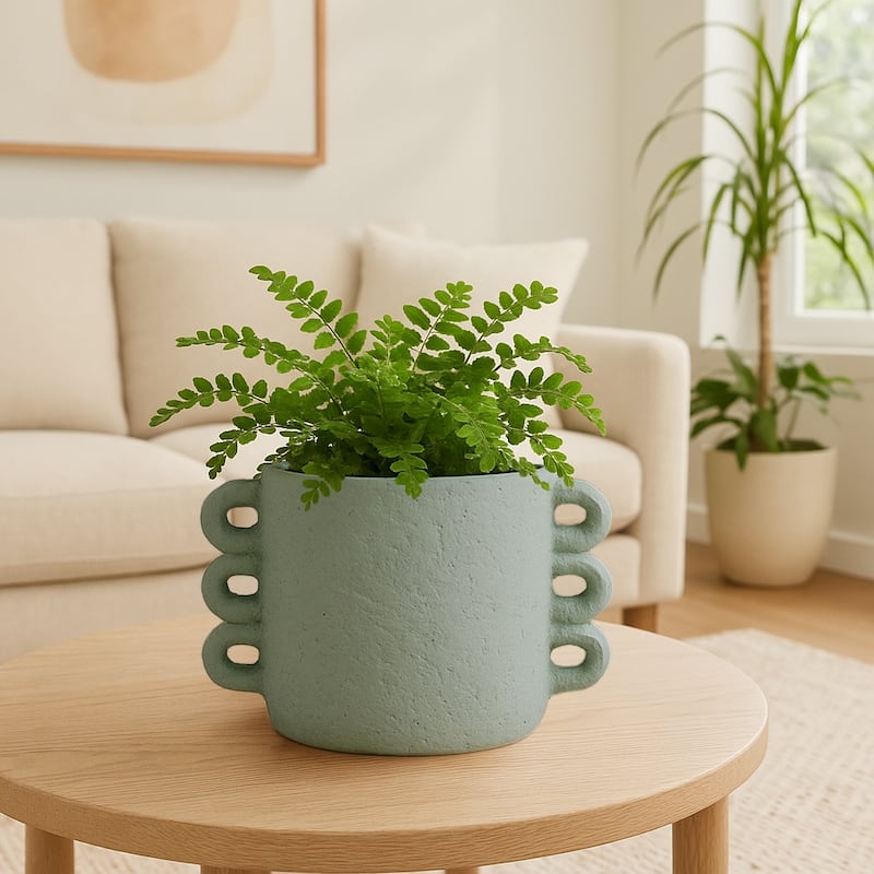 Pottery and Cement Planter Multi-Loop Handle Design Contemporary