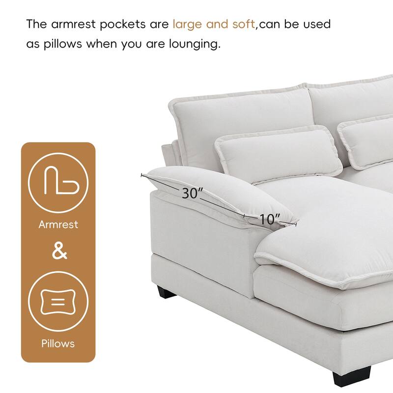Modular U-Shaped 6-Seat Sofa with Chaise, Double Cushion Upholstered Sleeper for Living Room