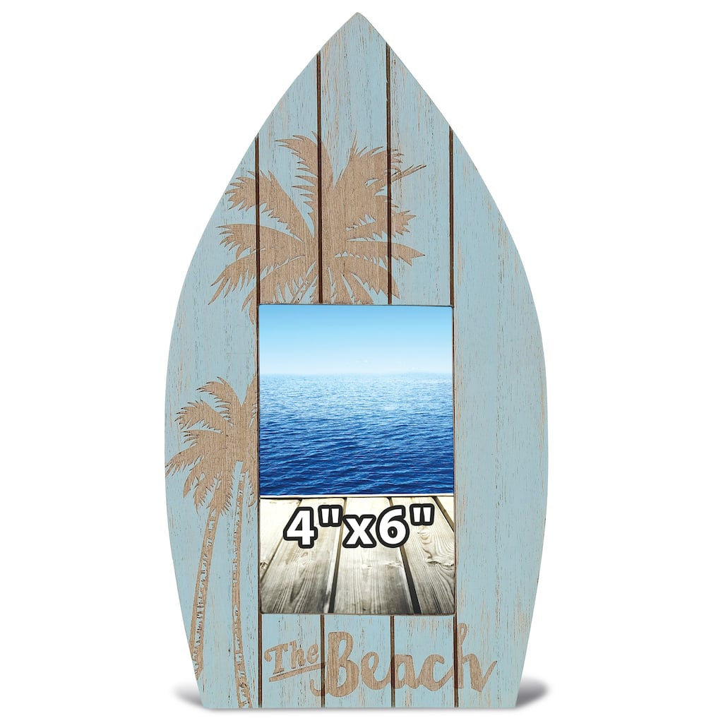 CoTa Global Aqua Blue Distressed Wood Palm Boat 4X6 Photo Frame - 12.4 Inches
