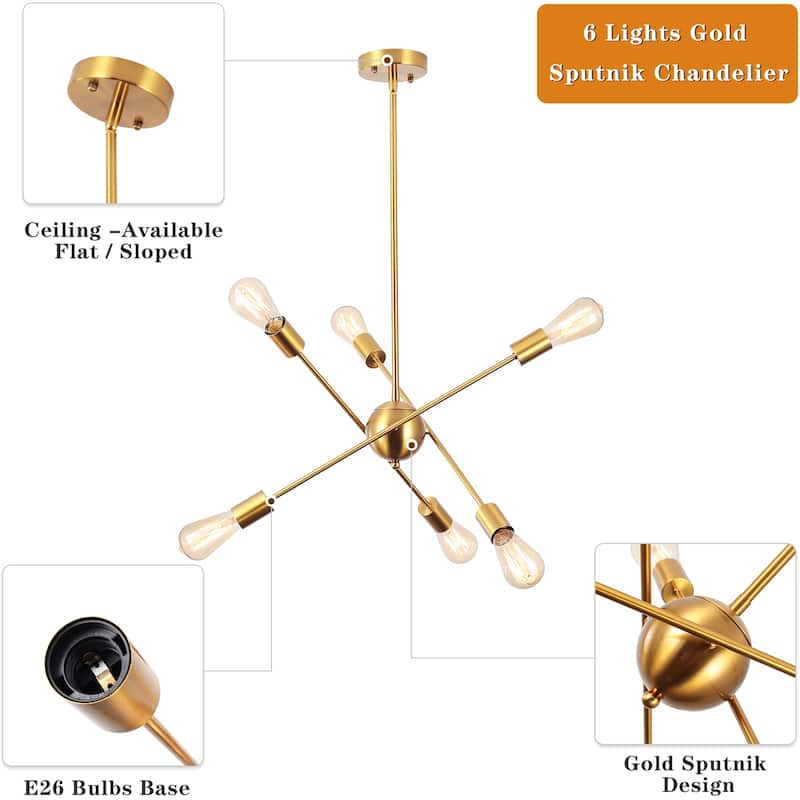 6-Light Sputnik Chandelier for Living Room Bedroom