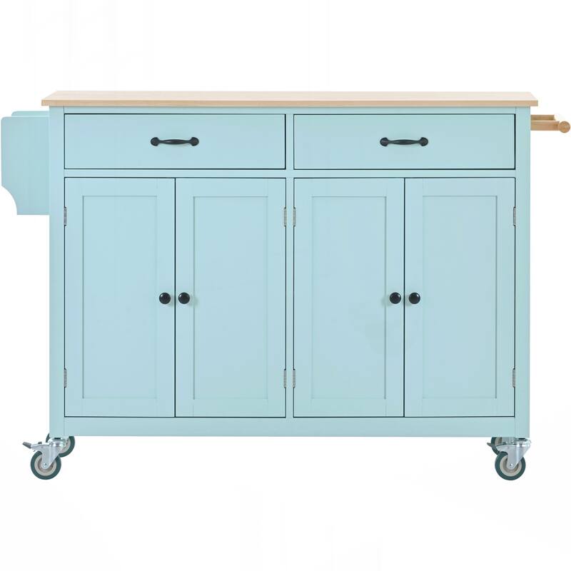 Kitchen Island Cart with Solid Wood Top and Locking Wheels - Green
