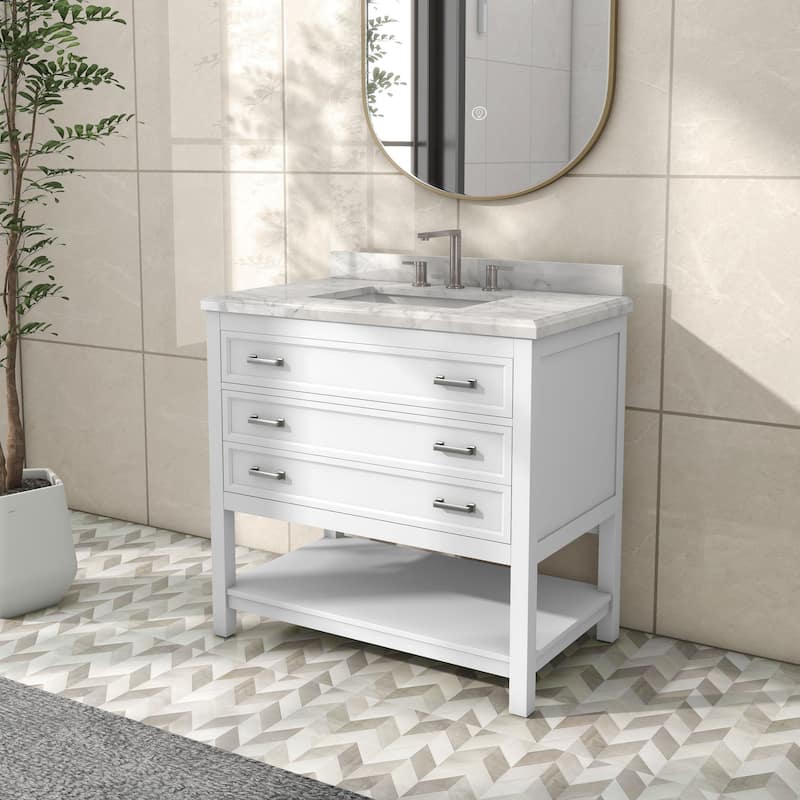 Furniture of America Anya 37" Single Bathroom Vanity with White Carrera Marble Top and Undermount Sink