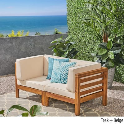Roomfitters Outdoor 2-Piece Loveseat Set with Acacia Wood Frame and Weather-Resistant Cushions