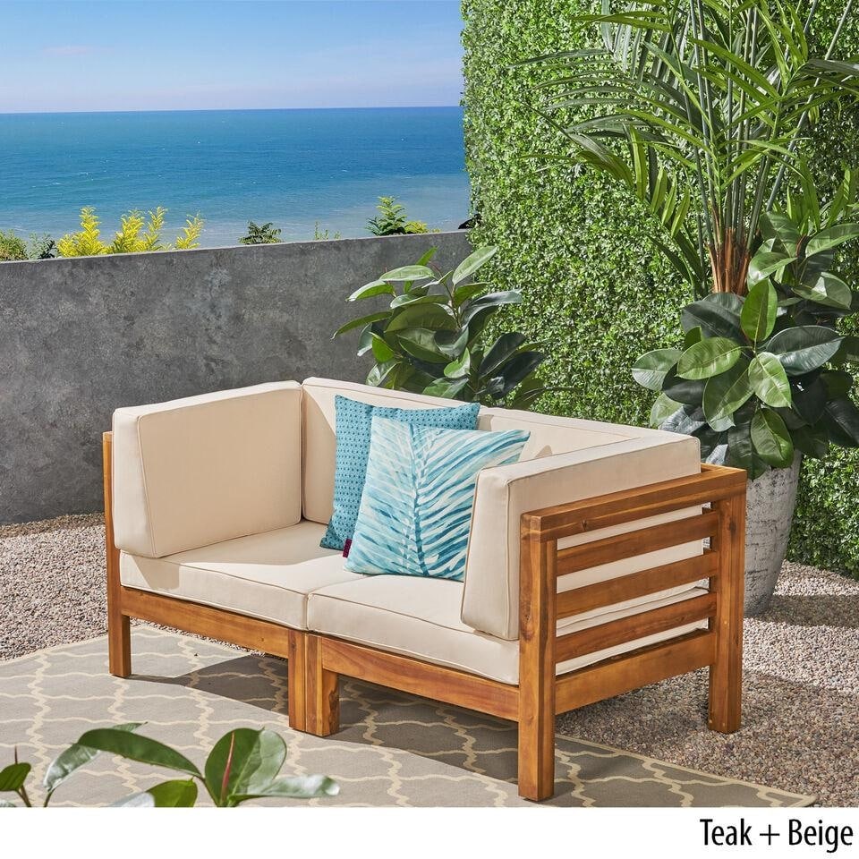Roomfitters Outdoor 2-Piece Loveseat Set with Acacia Wood Frame and Weather-Resistant Cushions