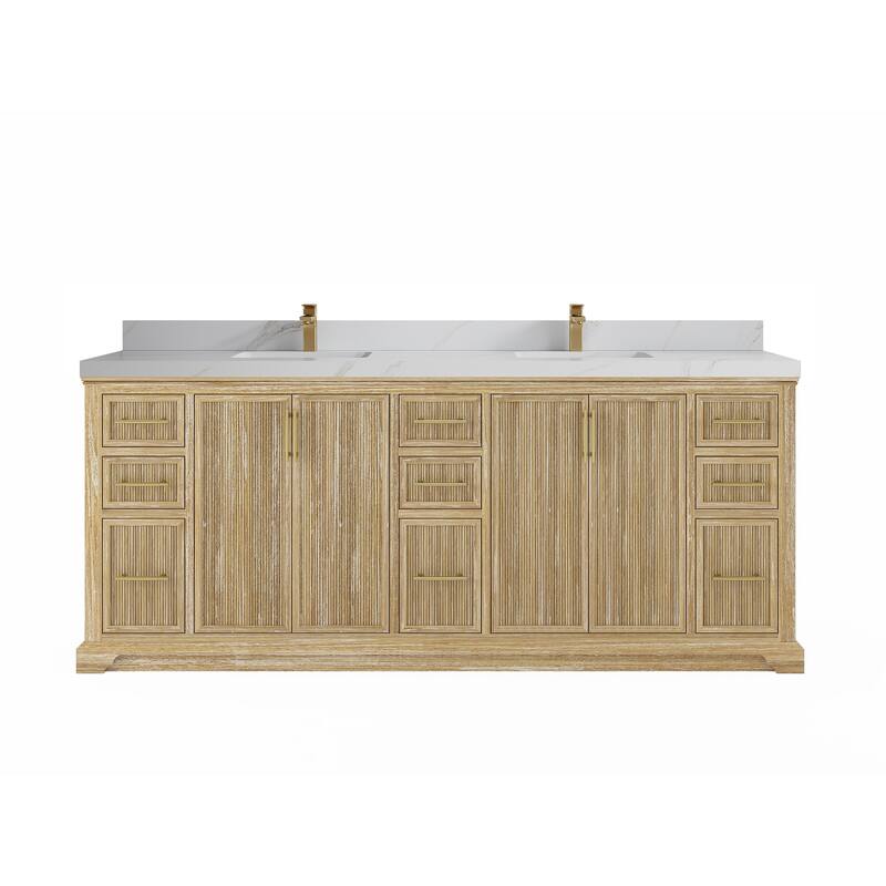 Willow Collections 84 in. W x 22 in. D Alys Solid Teak Wood Double Sink Bathroom Vanity with Quartz or Marble Countertop