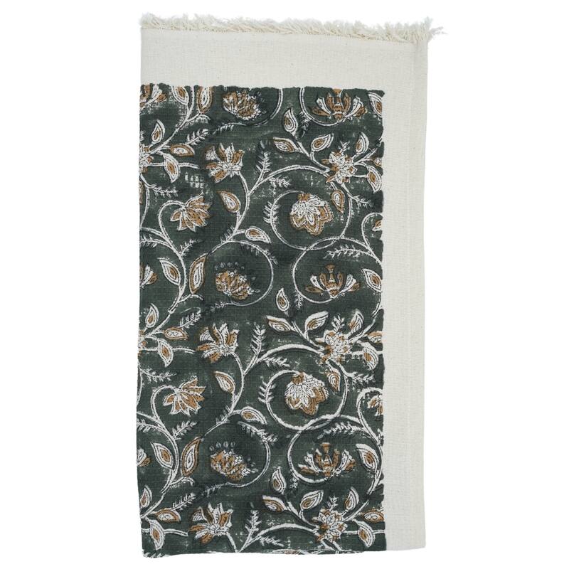 Fabdivine Honeycomb or Waffle Weave Hand Block Floral Print Hand Towel, Kitchen Gift Use