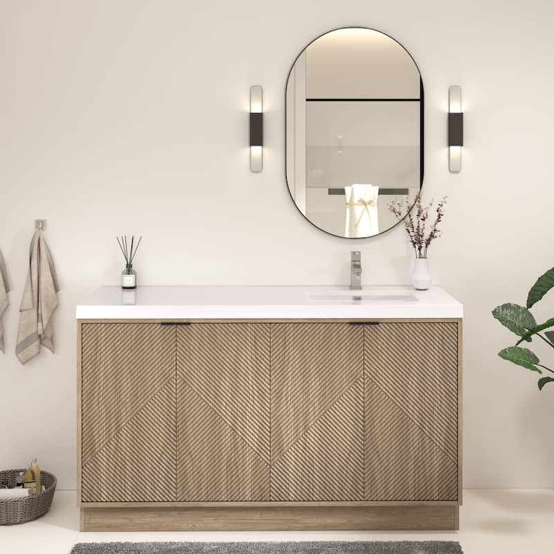 Milano 60" Freestanding Bathroom Vanity with Right White Sink - 59.06" x 19.49" x 35.46'' - Beige