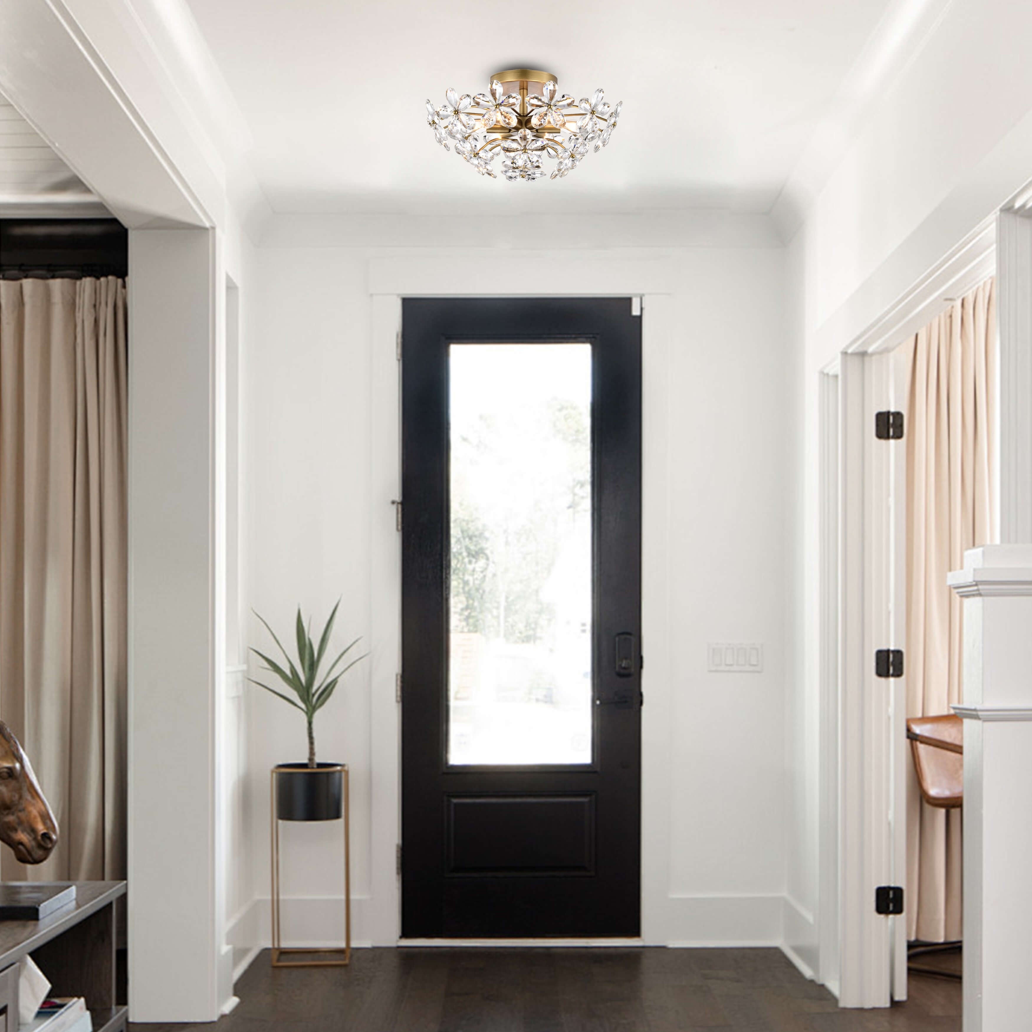 Rosa 6-Light Brushed Brass Finish Crystal Glass Flower Flush Mount