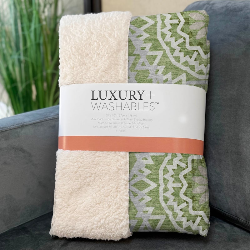 Premium Machine Washable Boho Suzani Sherpa Throw Blanket