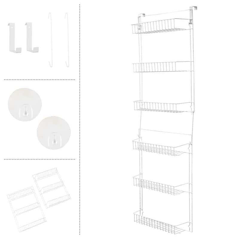 Over the Door Organizer - 6-Tier Adjustable Pantry Shelves and Rack for Kitchen Organization by Windsor Home (White)