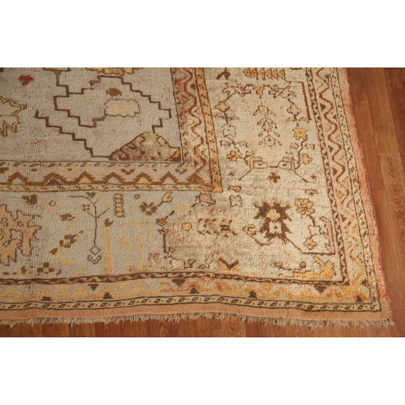 Pre-1900 Antique Vegetable Dye Oushak Turkish Rug Handmade Wool Carpet - 11'10" x 13'6"