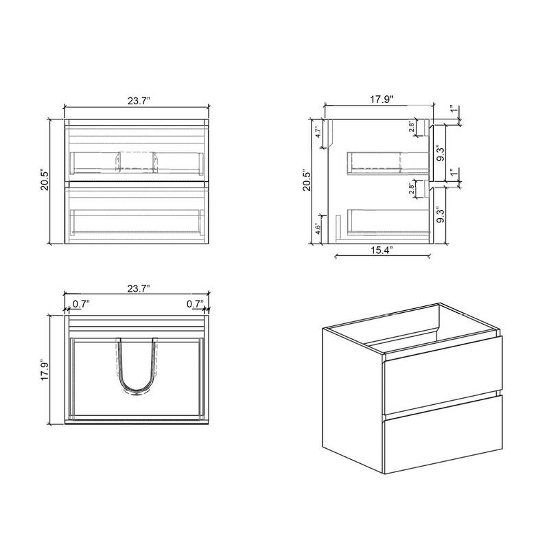 36"/30"/24" Floating Bathroom Vanity with Sink, Wall-Mounted Storage Cabinet
