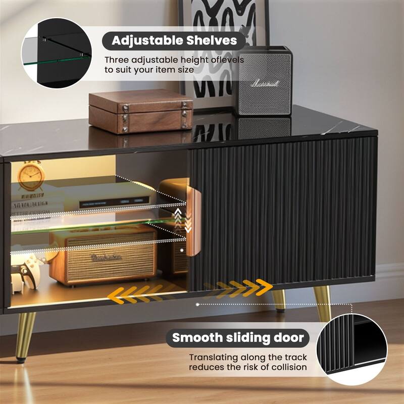 Meyreso 2-Piece Modular TV Stand and Coffee Table Set with Wave Pattern Doors & Adjustable Glass Shelf - 78 inches