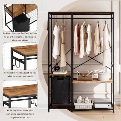 Clothing Racks for Hanging Clothes with Shelves, Portable Wardrobe Freestanding Clothing Rack with Storage Bag & Hanging Rods