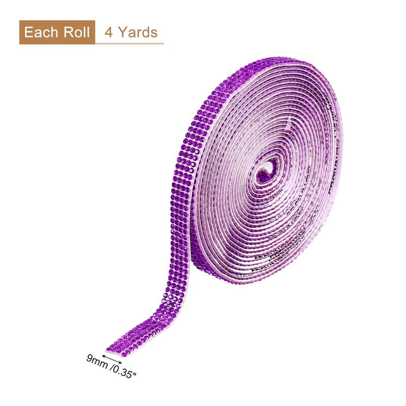 Self Adhesive Rhinestone Strips, Crystal Rhinestone Ribbon - Purple - 4 yards x 0.35 inch