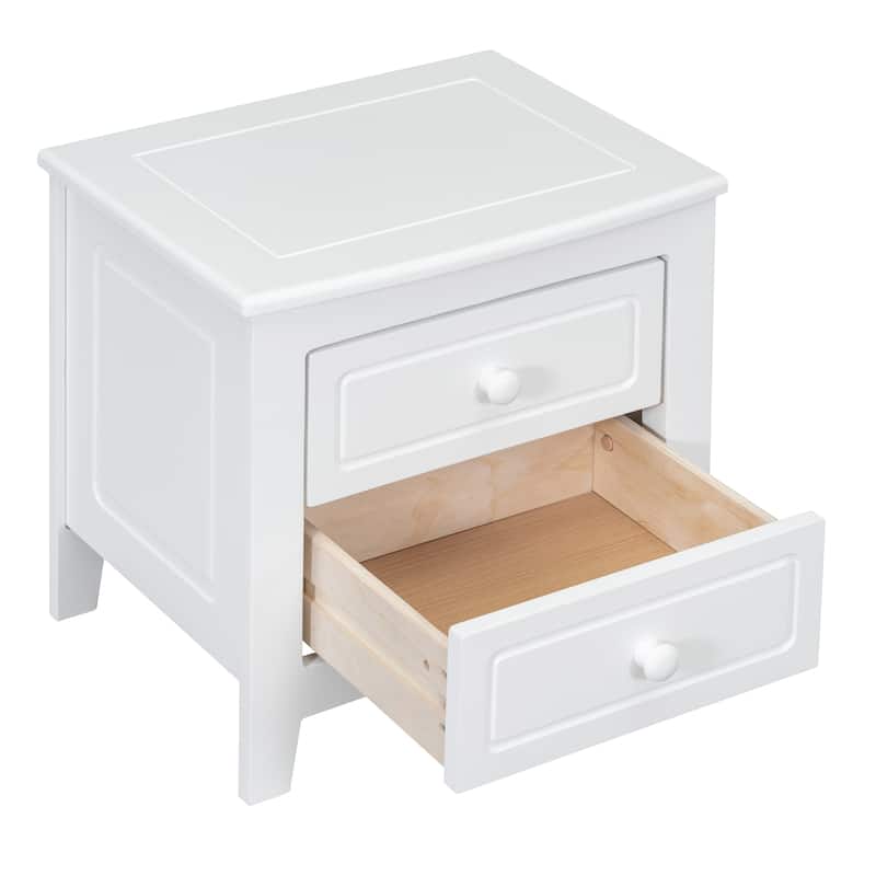 Anmytek Mid Century Retro 2 Drawer Nightstand, White Classic Bedside Table for Bedroom