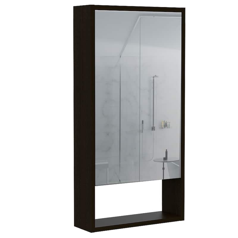 Medicine Cabinet - Large Mirror, Single Door, 2 Interior Shelves, 1 External Shelf, Wall-Mounted Storage