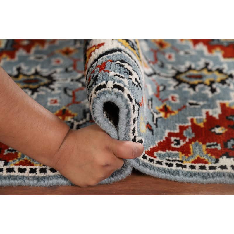 Blue Geometric Kazak Oriental Accent Rug Hand-Knotted Wool Carpet - 2'0" x 3'0"