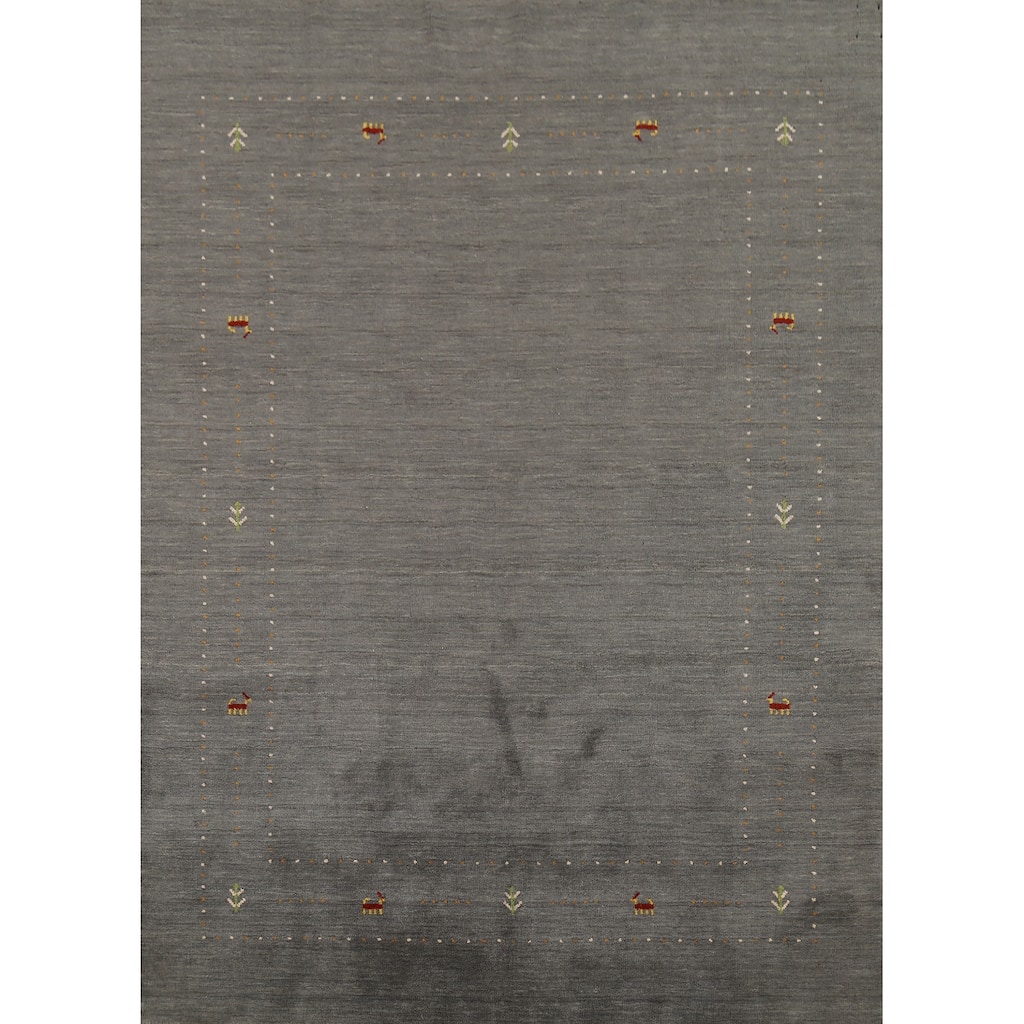 Gray Gabbeh Indian Area Rug Hand-Knotted Wool Carpet - 6'5"x 8'2"