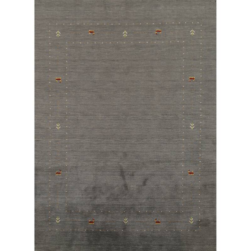 Gray Gabbeh Indian Area Rug Hand-Knotted Wool Carpet - 6'5"x 8'2"