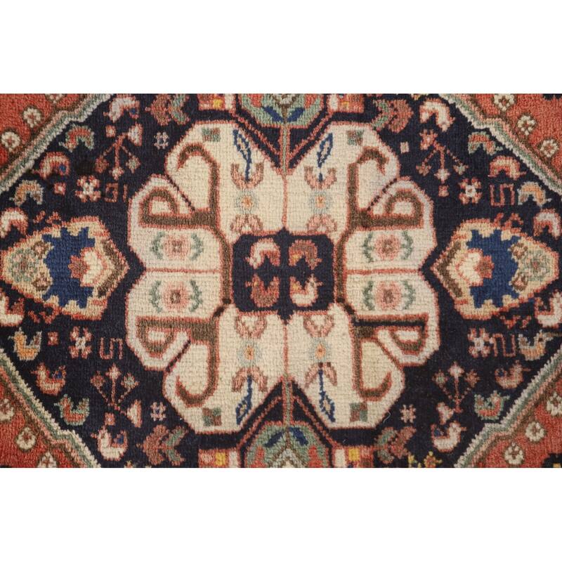 Geometric Abadeh Persian Vintage Square Rug Hand-Knotted Wool Carpet - 1'10" x 1'11"