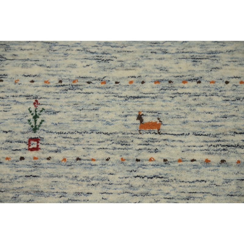 Hand Knotted Oriental 100% Wool Carpet Tribal Animal Pictorial Beige & Ivories Gabbeh Area Rug - 7' 9'' X 5' 0''