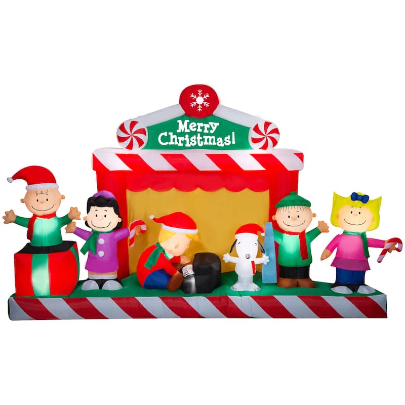Gemmy Giant Christmas Inflatable Peanuts Gang Stage Scene, 7 ft Tall