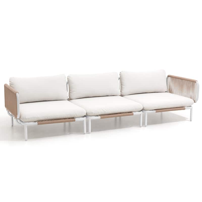 Outdoor Sofa Composed of Three Chairs, Customizable Set by Combining Multiple Chairs - Combined by 3 chairs - Combined by 3 chairs - Beige, 3pcs seats & 5 arms