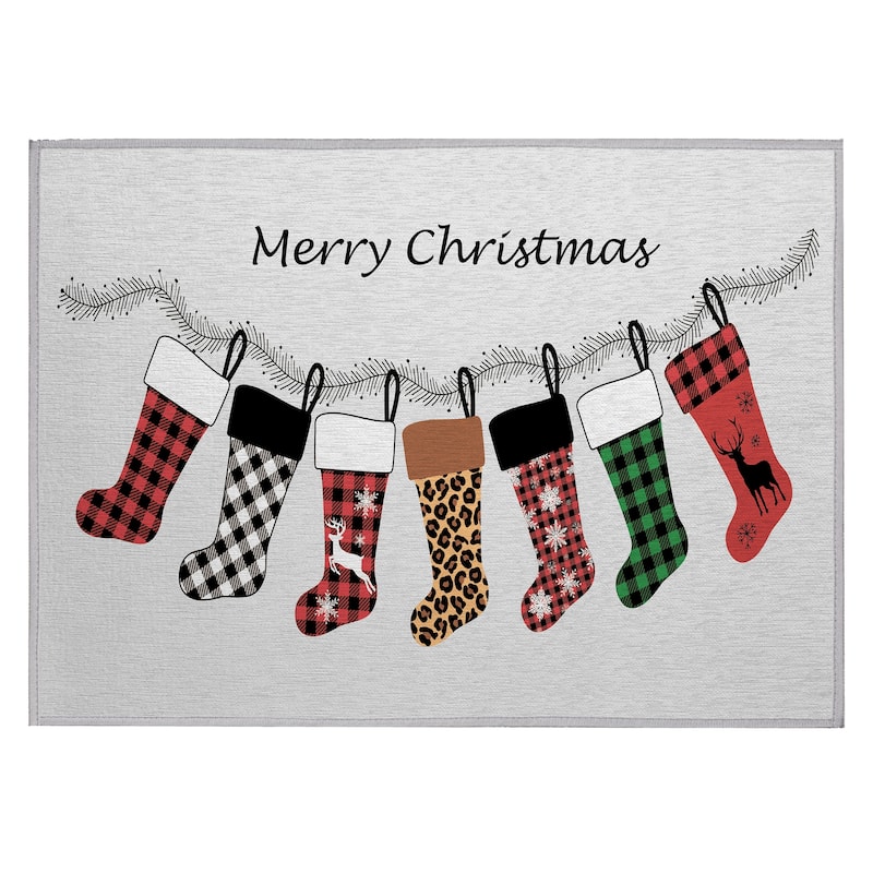 Indoor/ Outdoor Cozy Winter Gray Washable Holiday Rug