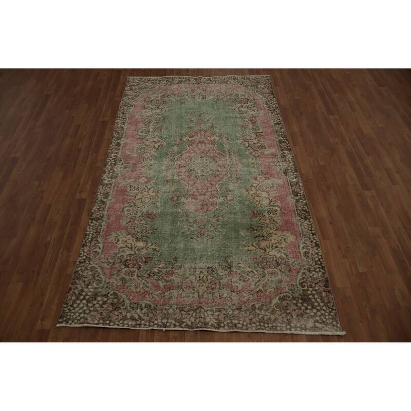 Hand Knotted Oriental 100% Wool Carpet Transitional Floral Green Anatolian Area Rug - 9' 2'' X 5' 2''