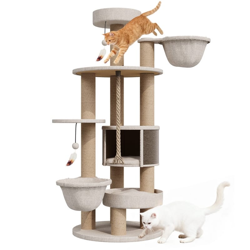 64"H Cat Tree Tower with Scratching Posts and Toys, Multi-Function Cat House for Indoor Cats - 64"