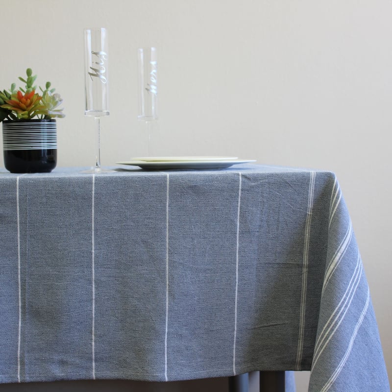 Fabstyles Fouta Stripe Cotton Tablecloth - 60x108 - Blue