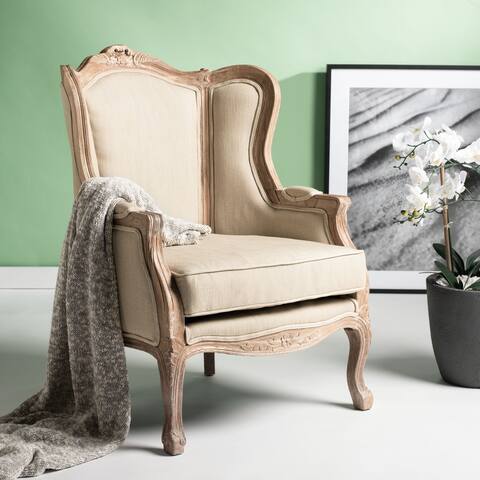 Safavieh Couture High Line Collection Fallon Oak Natural Linen Wing Chair