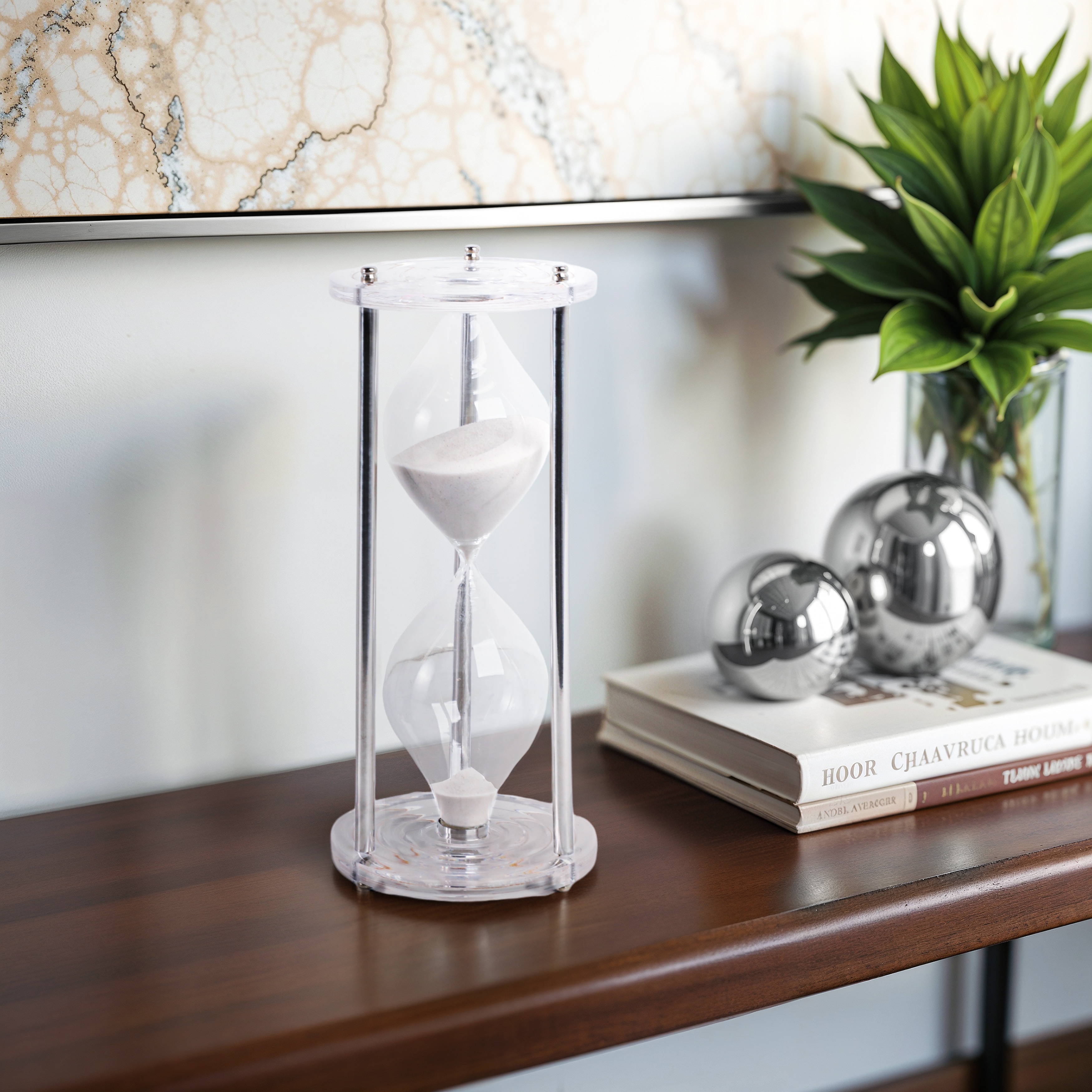 Glass Metal Hourglass Decorative Object Home Office - 12" Silver - 5" x 5" x 12"