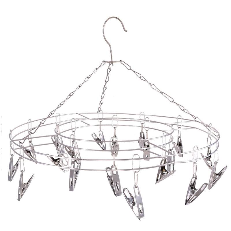 Stainless Steel Round Clothes Socks Underware Holder Hanger Clip Rack - Silver Tone