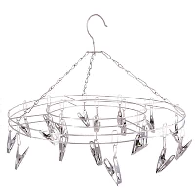 Stainless Steel Round Clothes Socks Underware Holder Hanger Clip Rack - Silver Tone