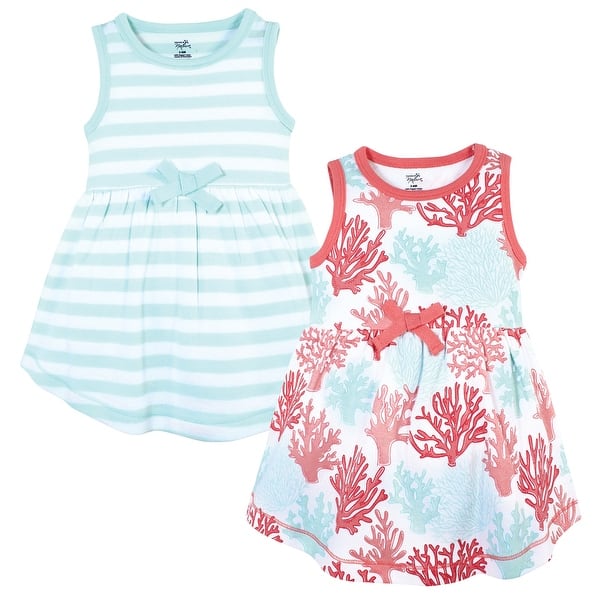 slide 1 of 1, Touched by Nature Baby Girl Organic Cotton Short-Sleeve and Long-Sleeve Dresses, Coral Reef 0-3 Months - Coral Reef