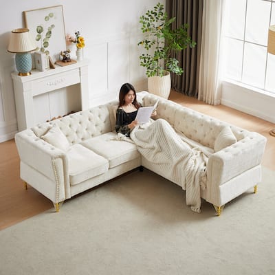 Beige 81.5'' L-Shaped 5-Seater Chenille Sectional Sofa with 3 Cushions, Stylish Corner Couch for Living Room, Bedroom