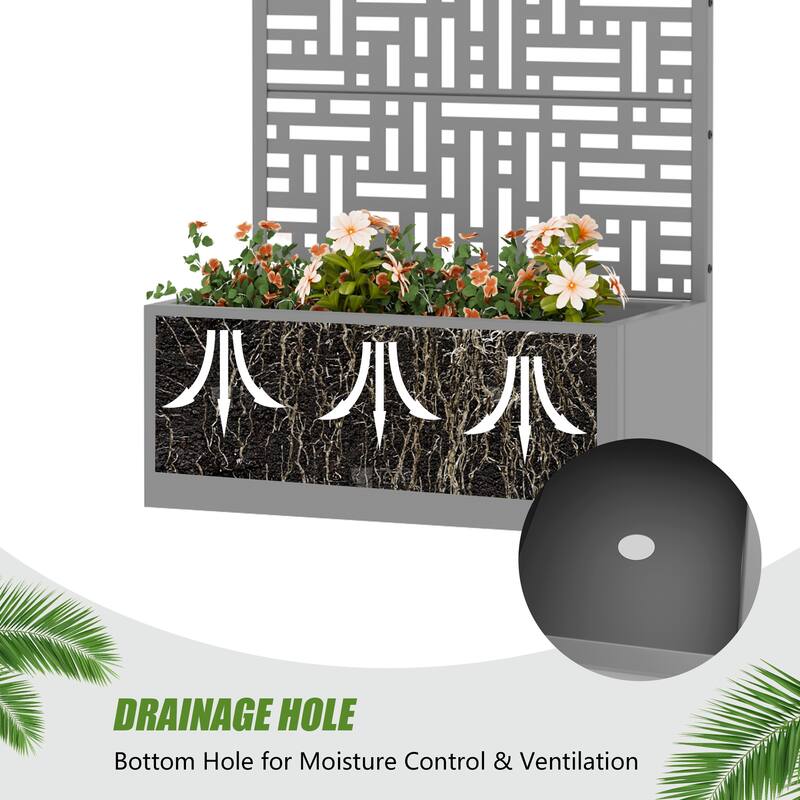 Galvanized Planter Box with Trellis & Privacy Screen