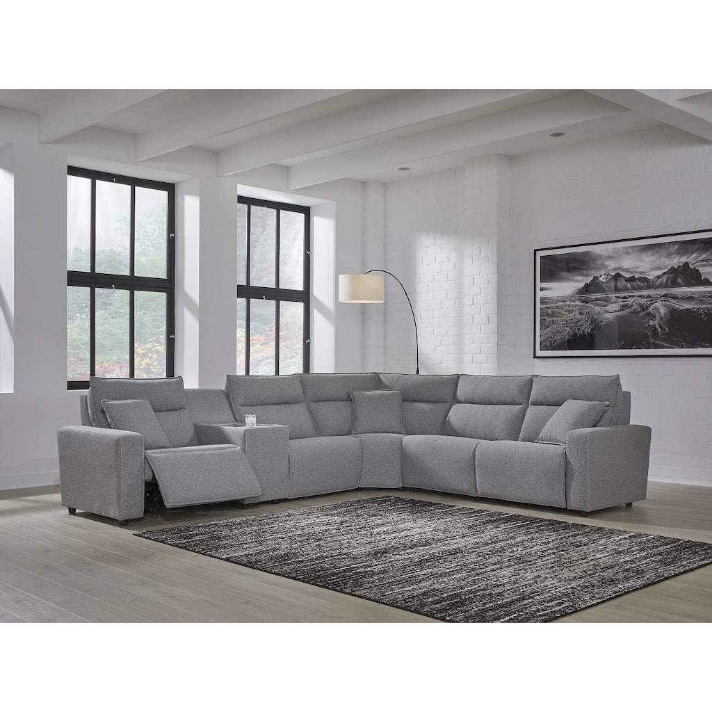 Signature Design by Ashley Modmax Gray 6-Piece Reclining Sectional with Storage Console - 143" W x 125" D x 41" H