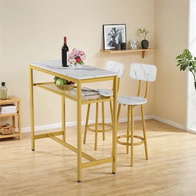 3 Piece Bar Table Set,Bar Table and Chairs Set of 2,with Storage Rack