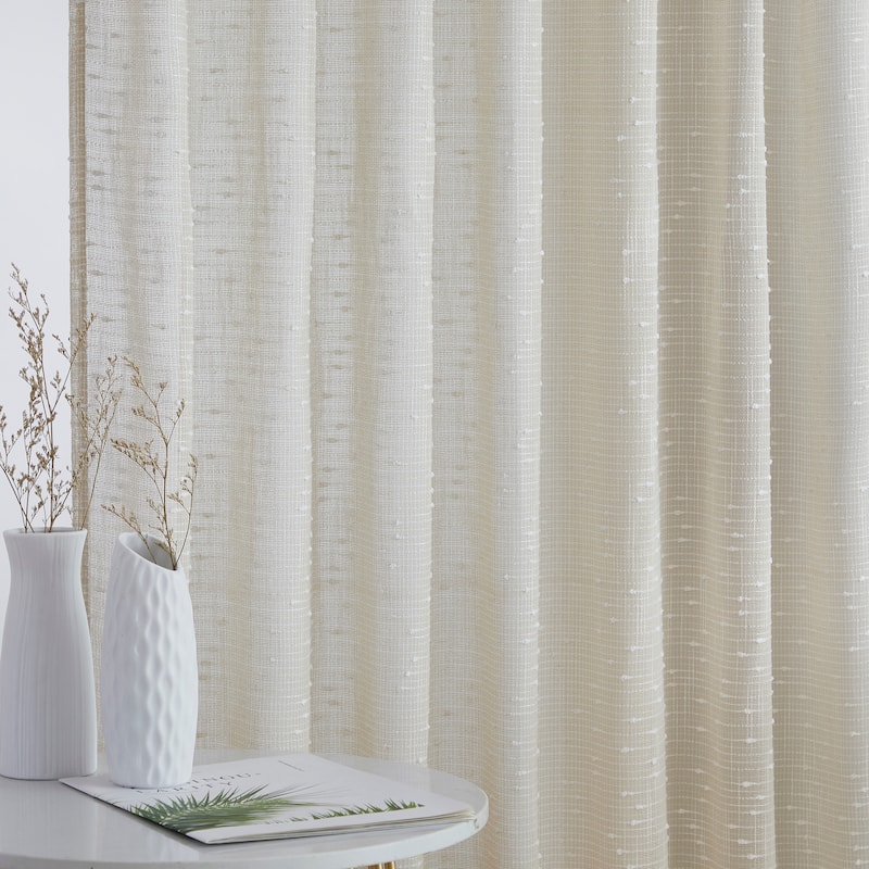 HLC.ME Emily Faux Linen Semi Sheer Transparent Rod Pocket Back Tab Lightweight Window Curtains Wide Panels, Pair