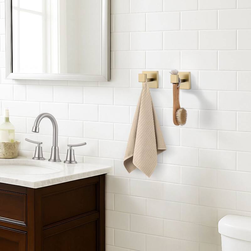 WOWOW J-Hook Wall Mount Robe/Towel Hook 2PCS - Brushed Gold