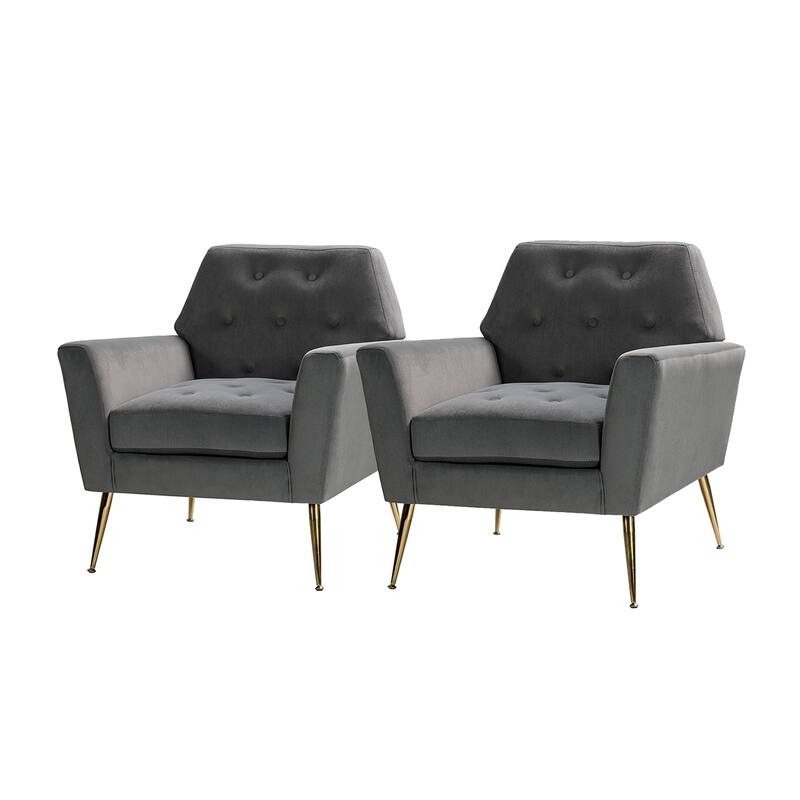 Lilia Contemporary Velvet Upholstered Tufted Back Armchair with Metal Golden legs Set of 2 by HULALA HOME