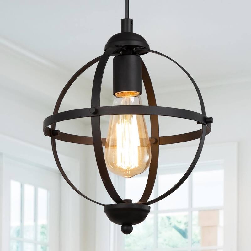 Modern Farmhouse Black 1-Light Globe Pendant Transitional Metal Island Light for Dining Room - 9.4'' L x 9.4'' W x 12.2'' H