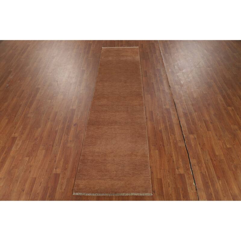 Brown Gabbeh Modern Runner Rug Handmade Wool Carpet - 2'7"x 9'11"