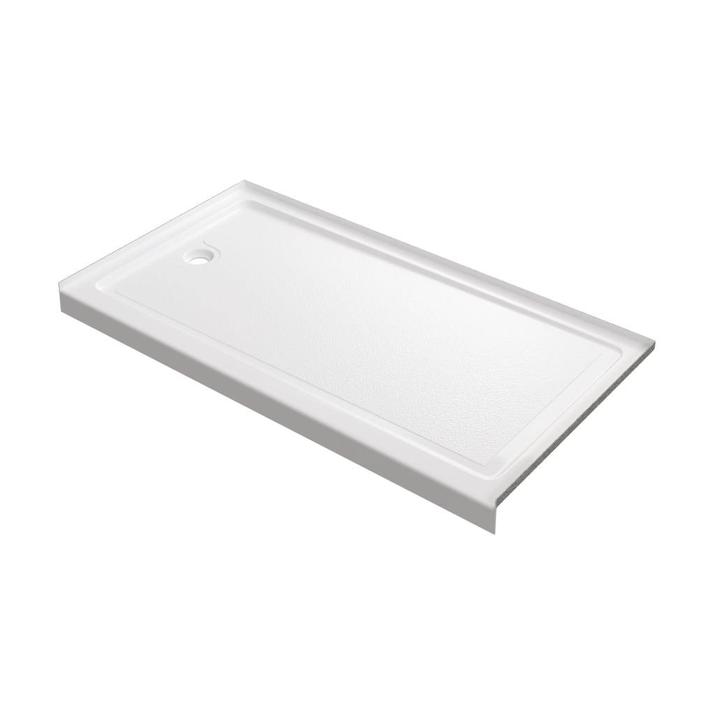 Slip-resistant Acrylic ShowerPan with Raised Edges 60-in Long x 30-in Wide Left White